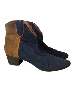 Anthropologie Vanessa Wu Colorblock Western Boots Suede Leather Sz 40 (EU)